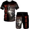 Men's Graphic Wolf 2pcs Tees Sets Shorts and T Shirt T-Shirt Outfits Short Sleeve Crew Set