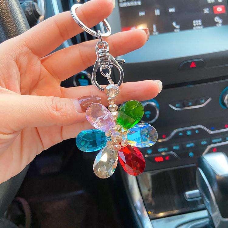 Lady Personalized Keychain With Crystal Floral Design Perfect Accessory For Bag