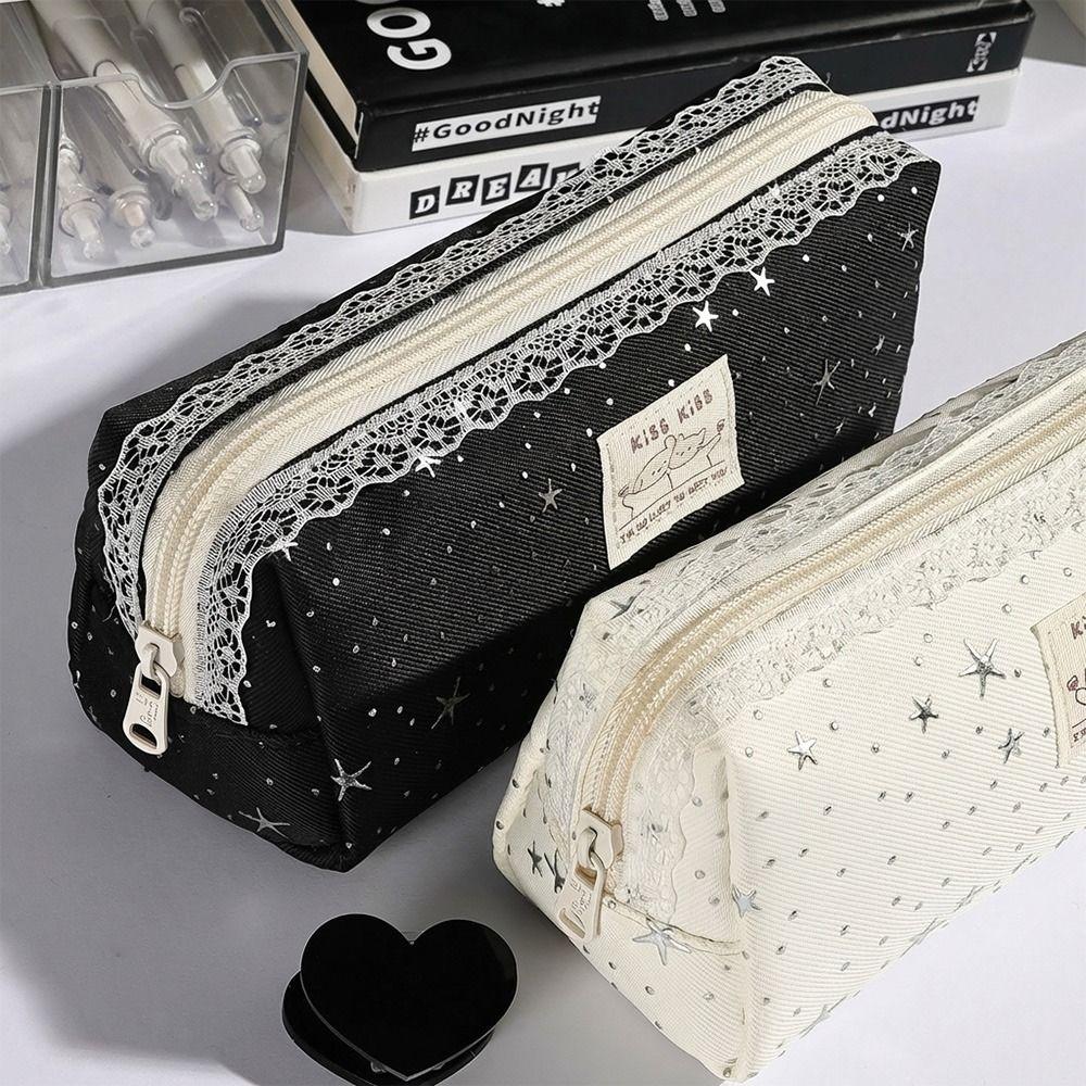 Star Print Pen Bag Lace Stationery Bag Multi-functional Pencil Case Students