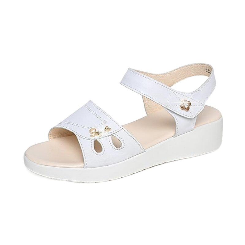 Soft Leather Soft Sole Fashion Sandals Women's 2025 New Summer Flat Bottom Versatile Mother Sandals Fashion Wedge Heel Middle Heel Comfortable