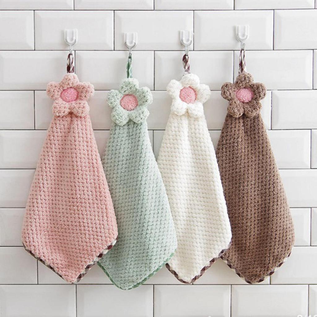 Hand Towel Coral Velvet  Grid Cartoon Hanging Style Bathroom Kitchen Dishwashing Thickened Absorbent Creative Cloth