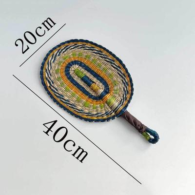 Gift Colorful Striped Patterns Seagrass Woven Fan Vintage Bohemian Cattail Fan Natural Lightweight Hand Braided Fan Outdoor