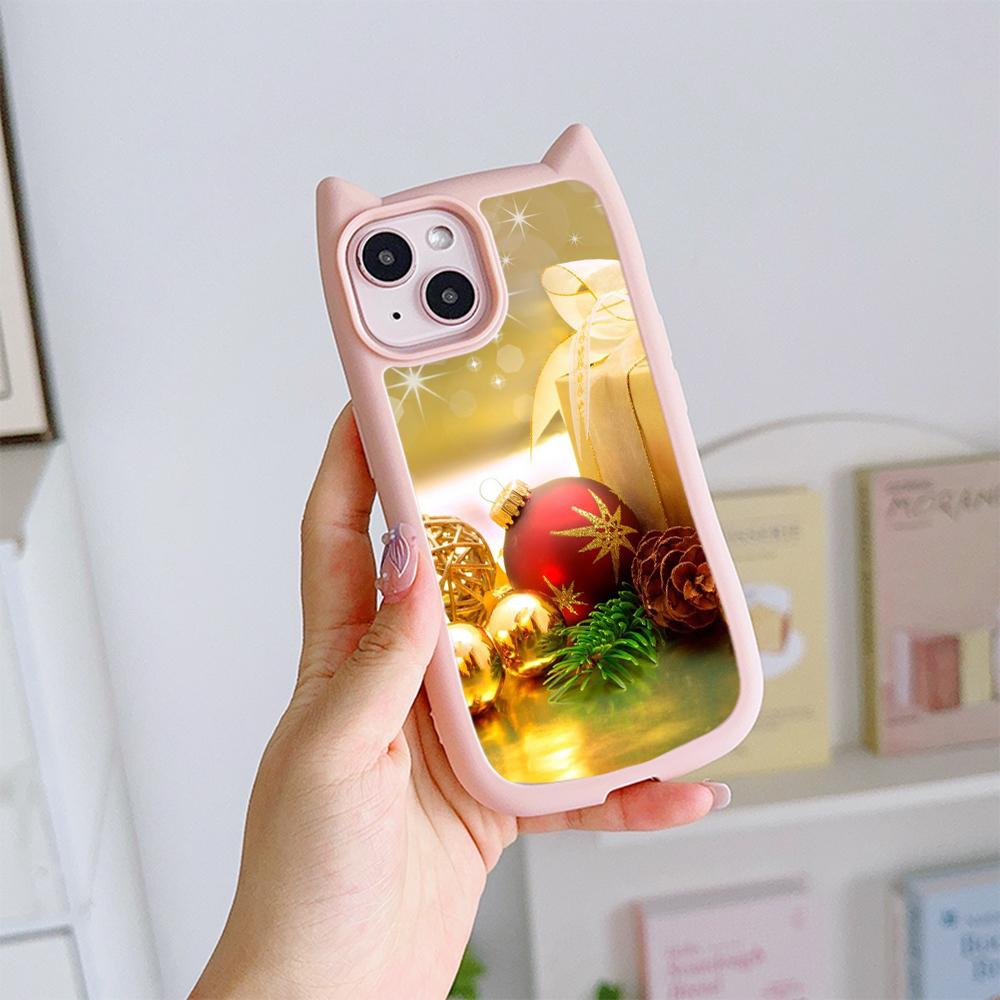 Cat Ear Soft Phone Case for iPhone 16 15 14 13 12 Pro Max Anti-Drop Transparent Acrylic Back Cover NY36 New Year Christmas Santa Claus Christmas tree
