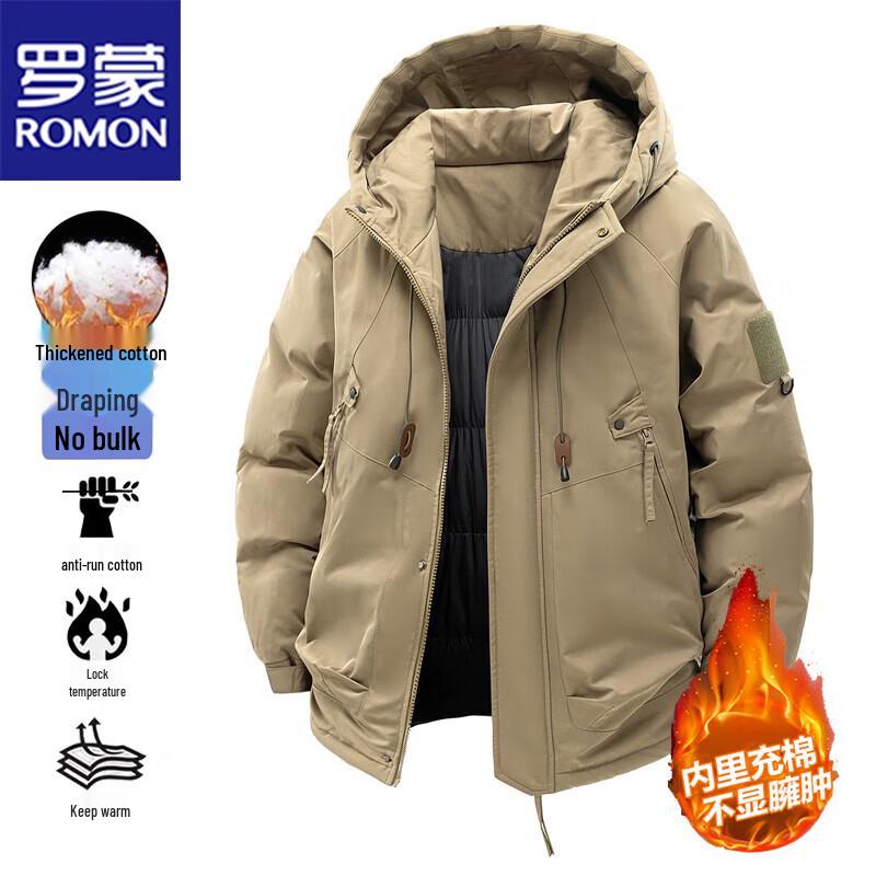 ROMON Męska zimowa ciepła pikowana kurtka z kapturem