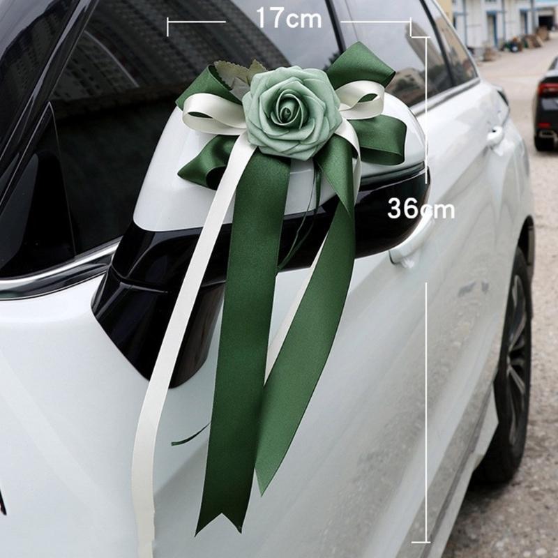 8 Stück Hochzeitsauto Gläser Dekorative Schleifen Hängende Künstliche Seidenblume Türgriff Dekorationen für Brautfahrzeug