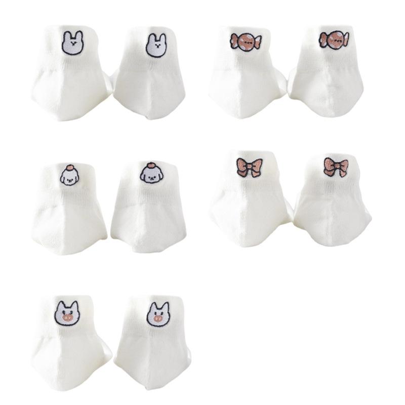 Ladies Spring and Summer Style Cotton Deodorizing Sweaty Cartoon Embroidery Cute White Socks