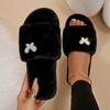 Fashion Luxury Glitter Butterfly Cotton Slippers Women 2025 Winter Warm Plush Non Slip Bedroom Slippers Fluffy Flat Indoor Shoes Woman
