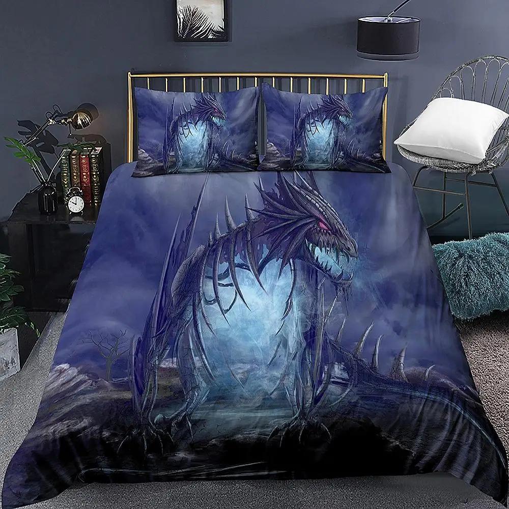 Dragon Printed Duvet Cover King Queen Western Magic Dragon Bedding Set Teen Adults Ancient Mythical Animal Polyester Quilt Cover