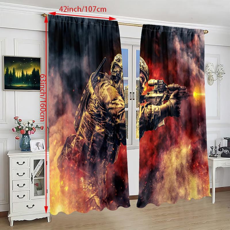 Warrior Hd Printed Curtain Polyester Material Suitable Bedroom Living Room Study Curtains Set Of 2 Made Decor