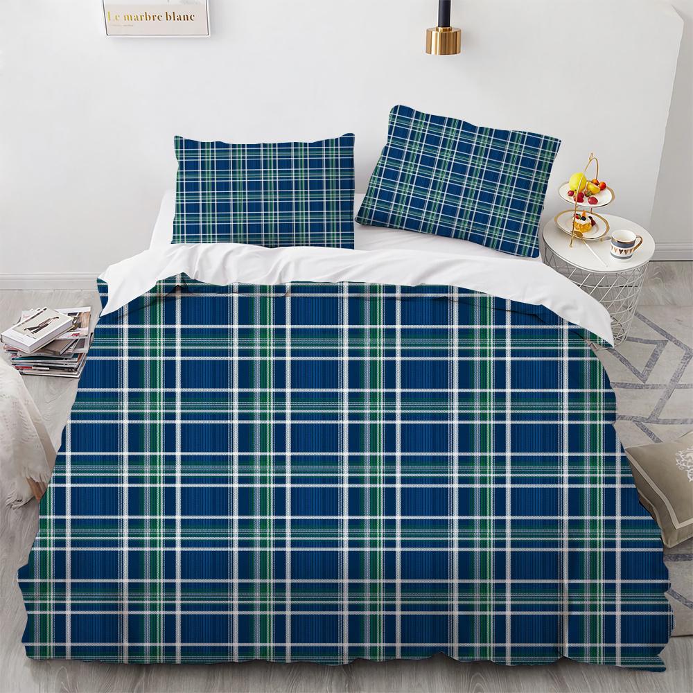 Plaid Duvet Cover Queen Bedding Set for Boys Girls Kids Women Men Modern Geometric Colourful Grid Plaid Polyester Comforter Set