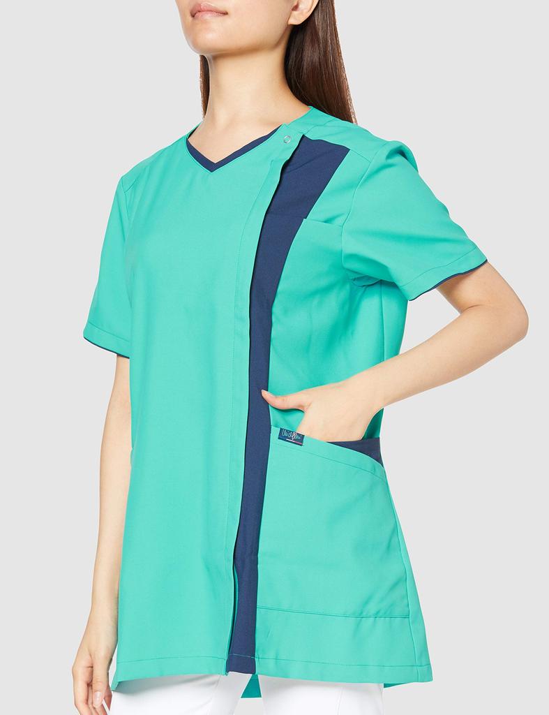 Zipper Scrub for Industrial MK0038 Emerald Green X Navy LL [Michelle Cran] Women's [Anti-transparent/Anti-static/Anti-bacterial/Suitable Washing] C-62