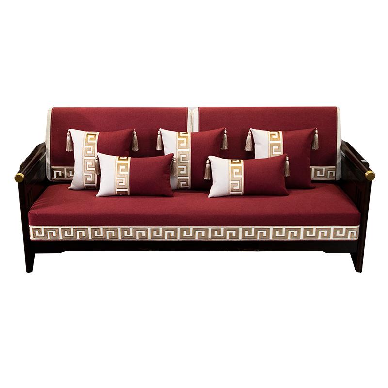 New Chinese Cotton And Linen Sofa Cushion Universal Solid Wood Sofa Seat Cushion For All Seasons, Festive Non-Slip Red Seat Cushion Cover Towel
