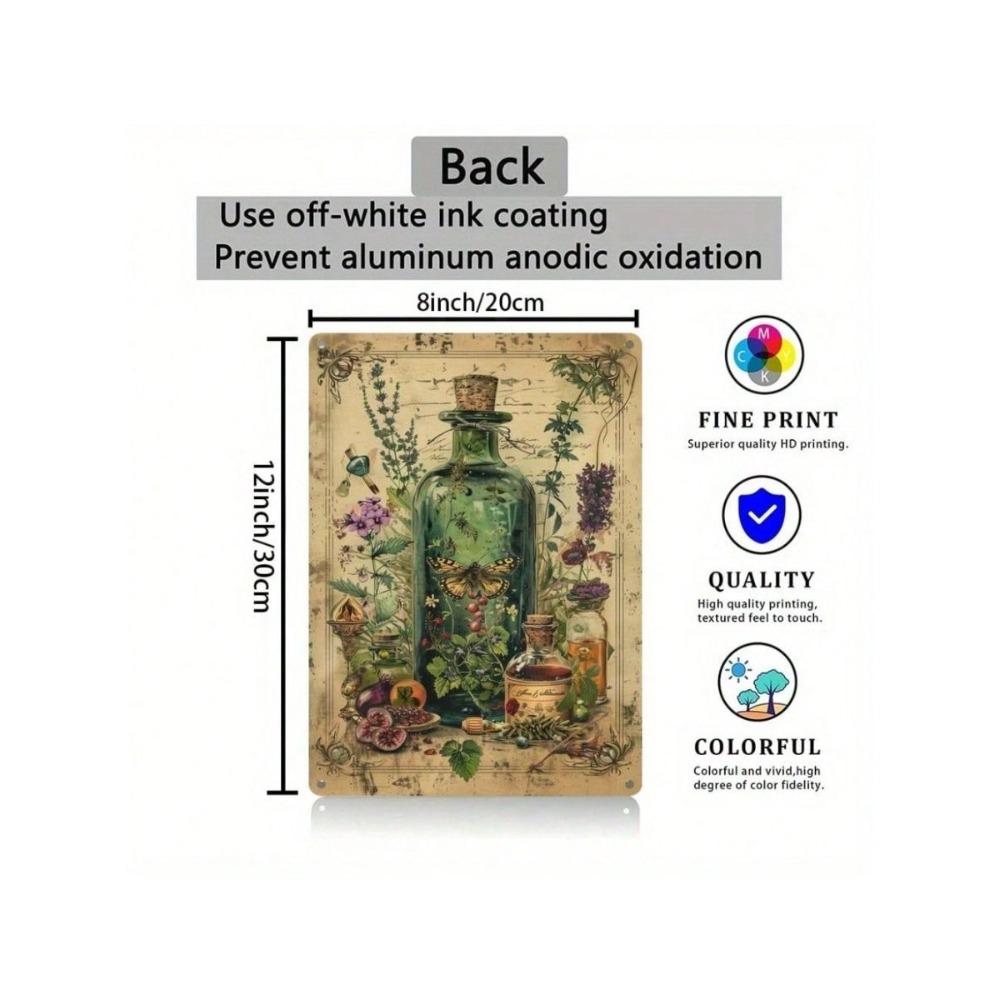 Vintage Botanical Herbs Butterfly Metal Wall Art Poster for Living Room Decor