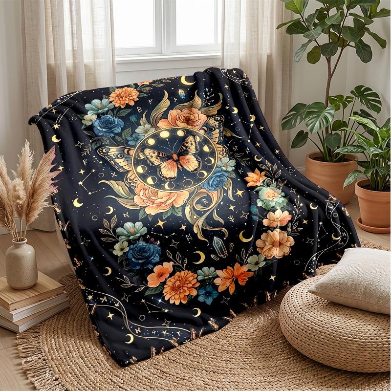 Mystic Purple Roses and Butterflies Theme blanket Lightweight Warm Flannel Blanket Decorative Throw Blanket for Home Decoration