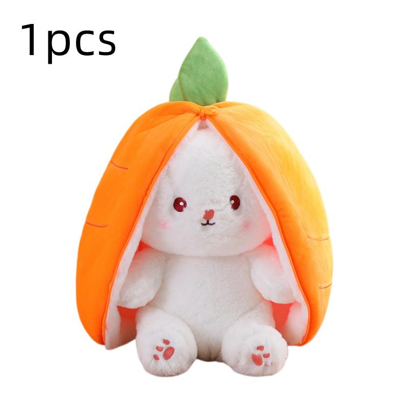 Kawaii Fruit Transfigured Easter Bunny Plush Toy Cute Carrot Strawberry Bag Turn Into Rabbit Plush Toy Kids Birthday Gift