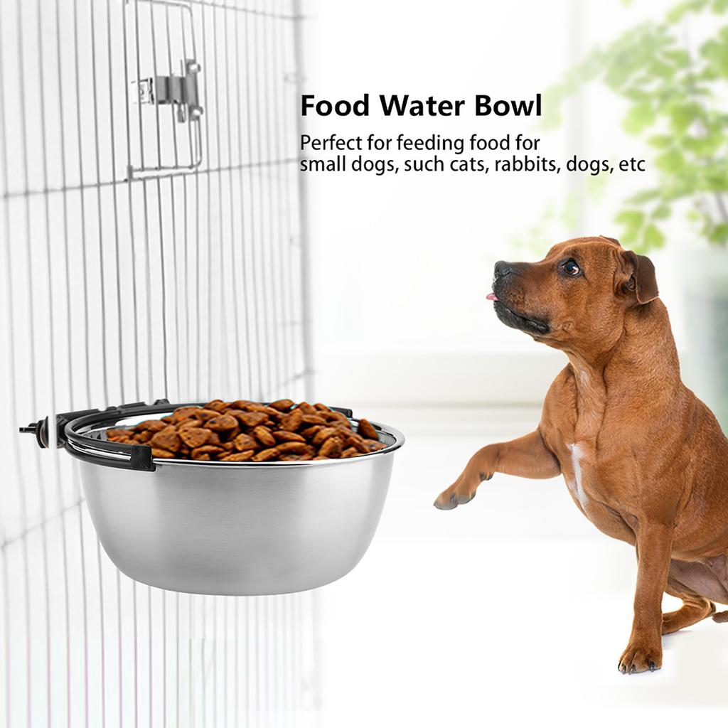 Stainless Steel ing Food Water Bowl Feeder for Cat Pet Dog Puppy Crate Cage (S)