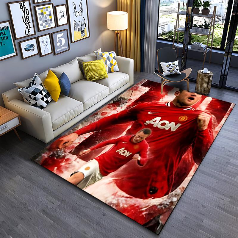 Football Legend Area Rug, Wayne Rooney Manchester United AON Red Kit Celebration Print, Soccer Fan Decor, Non-Slip Mat