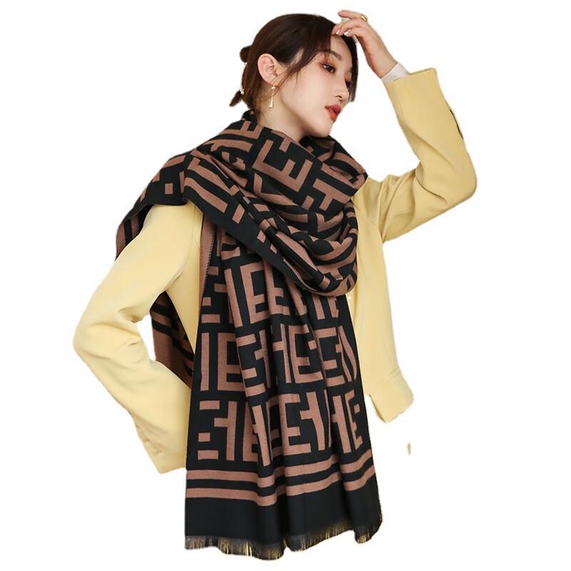 LCsanyp Women's Classic F-Letter Faux Cashmere Jacquard Scarf