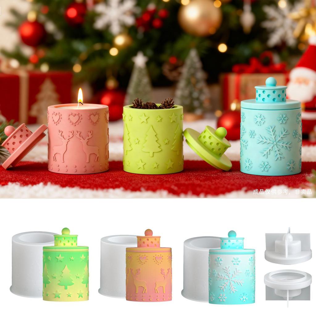 Snowflake Candle Mold White Aromatherapy Plaster Mold Embossed Christmas Mold Silicone For Storage Jar Diy Crafting Home Decor
