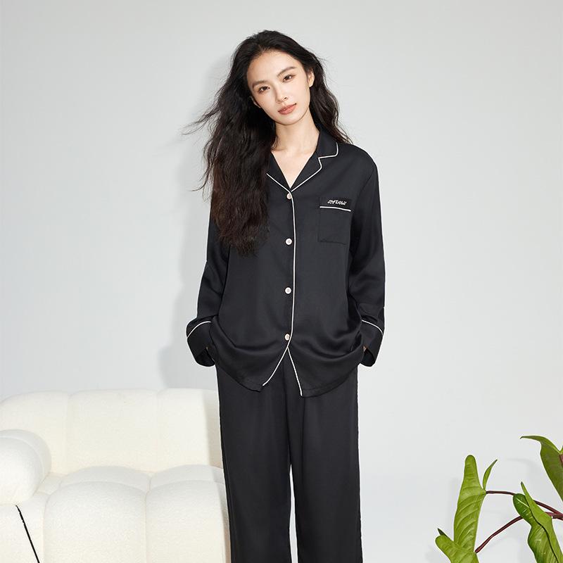 Men's Lyocell Tencel Solid Color Pajamas - Spring/Fall Long Sleeve Set