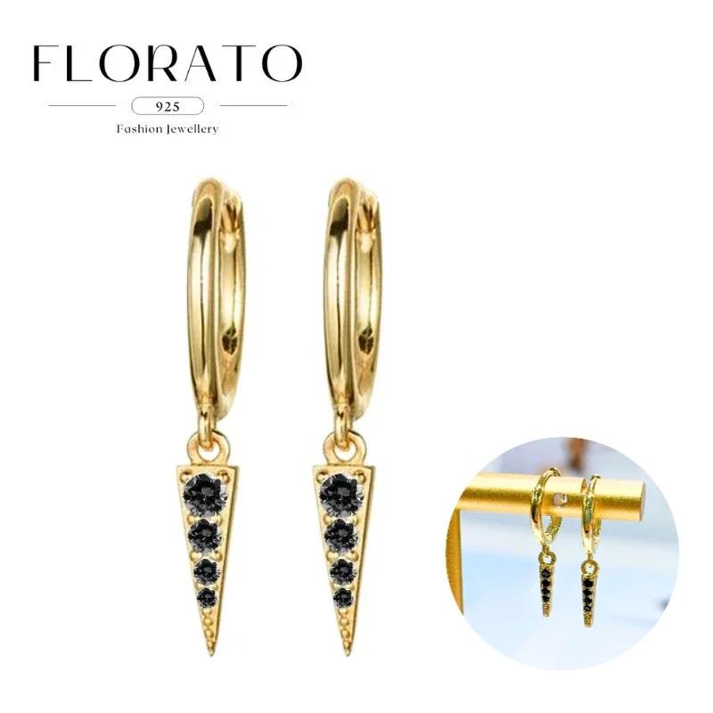 925 Silver Needle Rivet Micropaved Zircon Pendant Hoop Earrings For Women Punk Vintage Earrings Fashion Party Jewelry Gifts