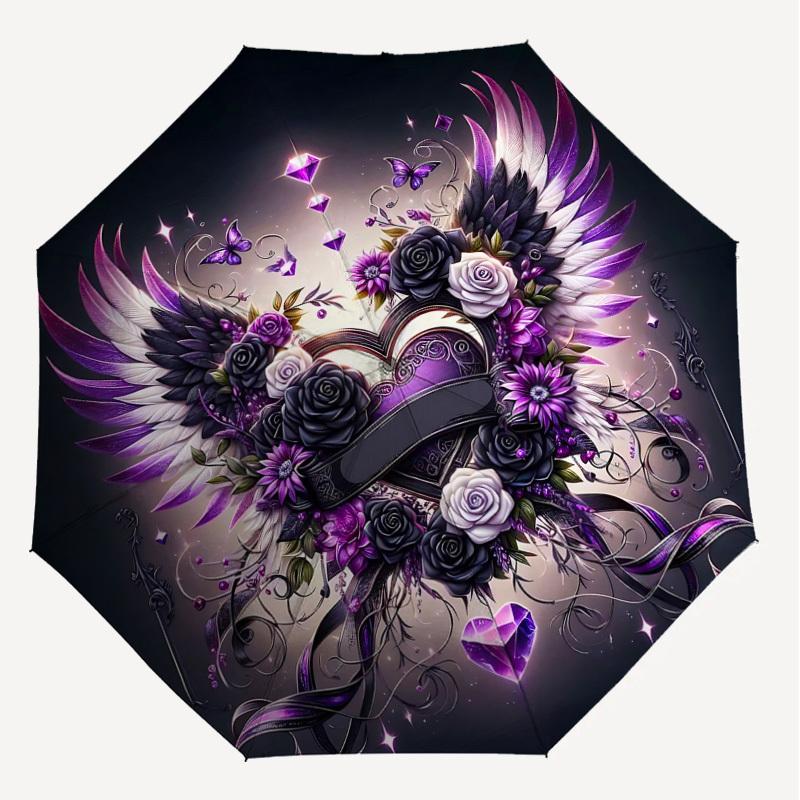 1PC Heart Wings Umbrella-8-Rib Reinforced, Automatic Open, Lightweight & Durable, Cute Fashion Accessory for Outdoor, Beach or Casual Use, Beach Umbre