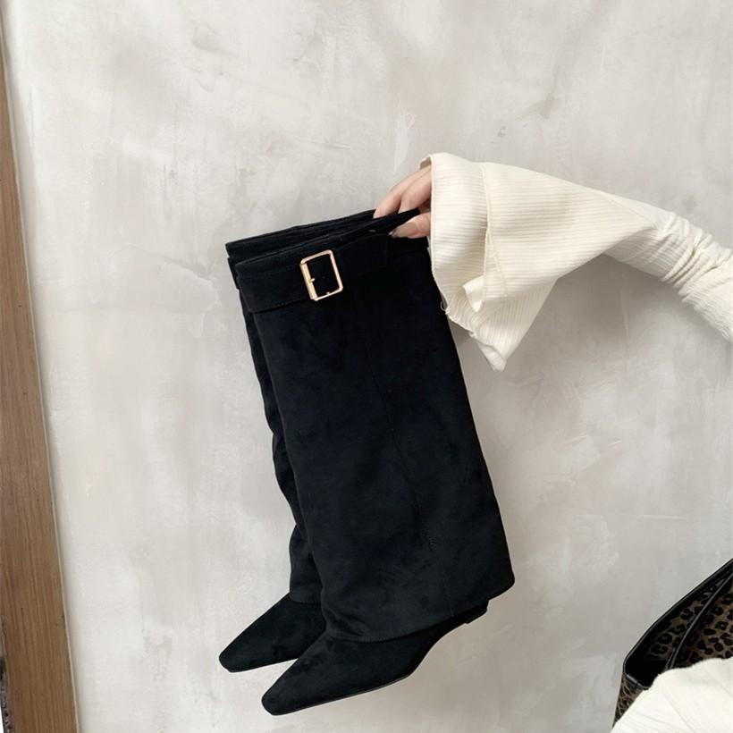 Retro Nische dünne spitze hohe Hosenstiefel Damenstiefel aber knielang Wischstiefel Western Cowboy Stiefel