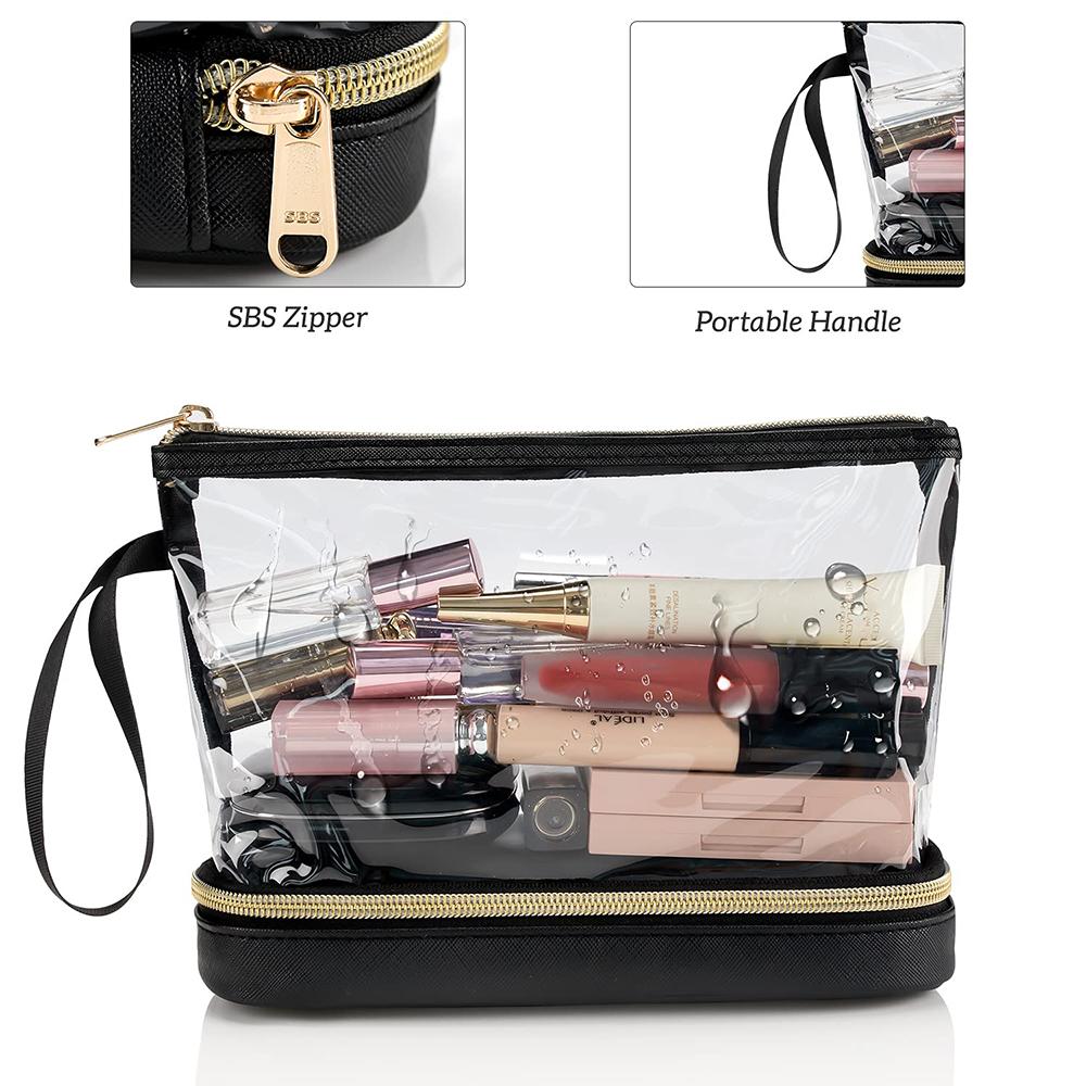 Transparent Storage Bag, Multifunctional Large Capacity Pvc Two-Layer Makeup Bag, Portable Travel Dry Wet Separation Wash Bag