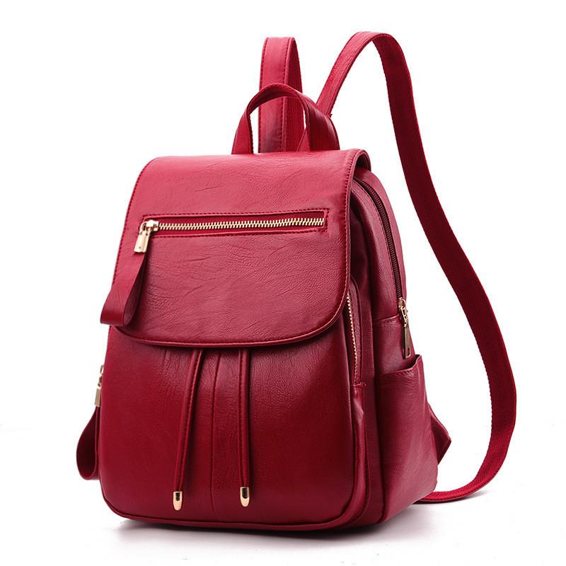 Trendy Cross-border Style Pu Leather Backpack For Women 2023 Fashion Killer Bag вино красного