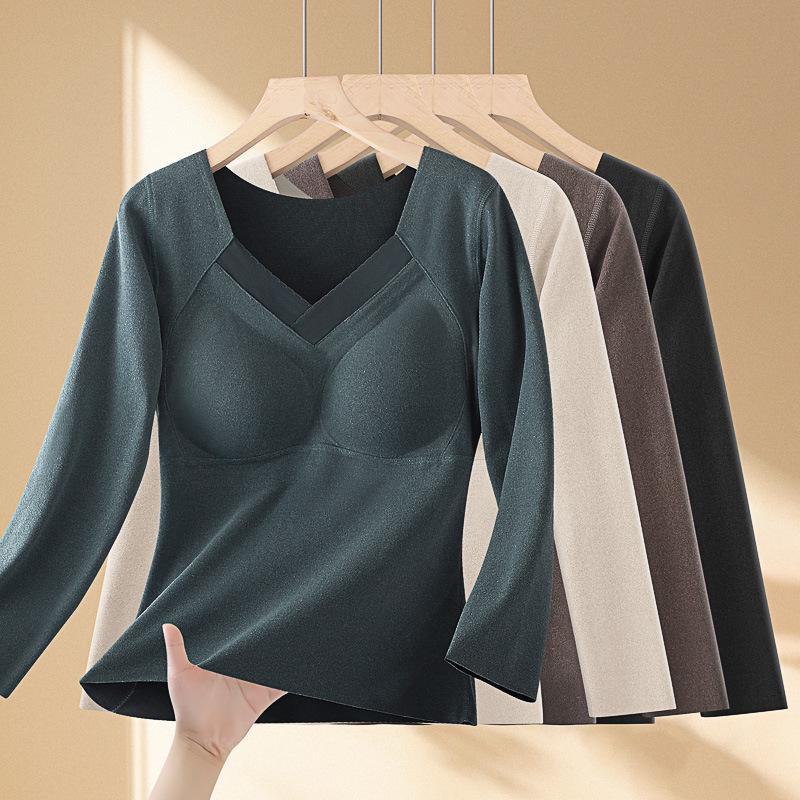 

«Женский двухсторонний бархатный самонагревающийся топ»: Утолщенная талия, фиксированная чашка, длинный рукав, теплый осенний базовый слой. XL (130-150 catties) чёрный