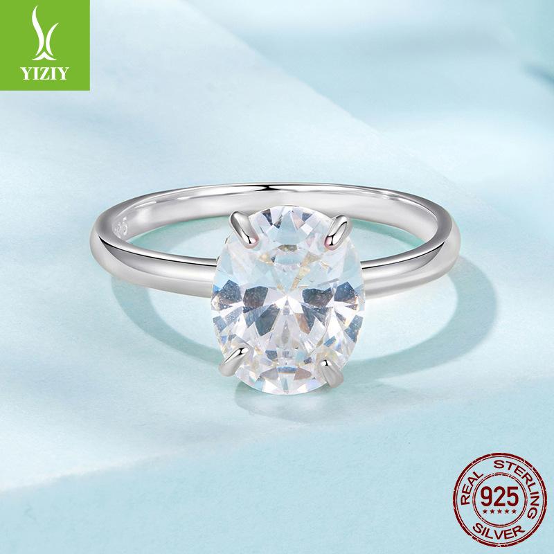 3.5 Carat Zircon Val Cut Engagement Ring Luxury Sparkle S925 Sterling Silver Ring