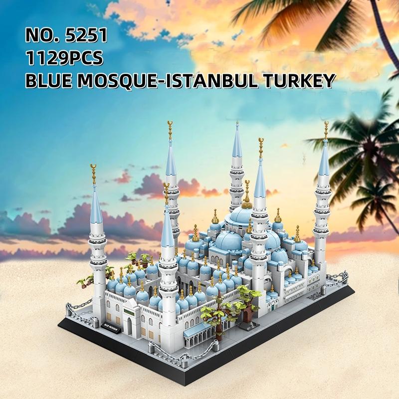 Non-Toxic 1129Pcs Blue Mosque Istanbul Architecture Building Blocks Small Particle Diy Bricks Gifts For Children Construction Bricks Toy