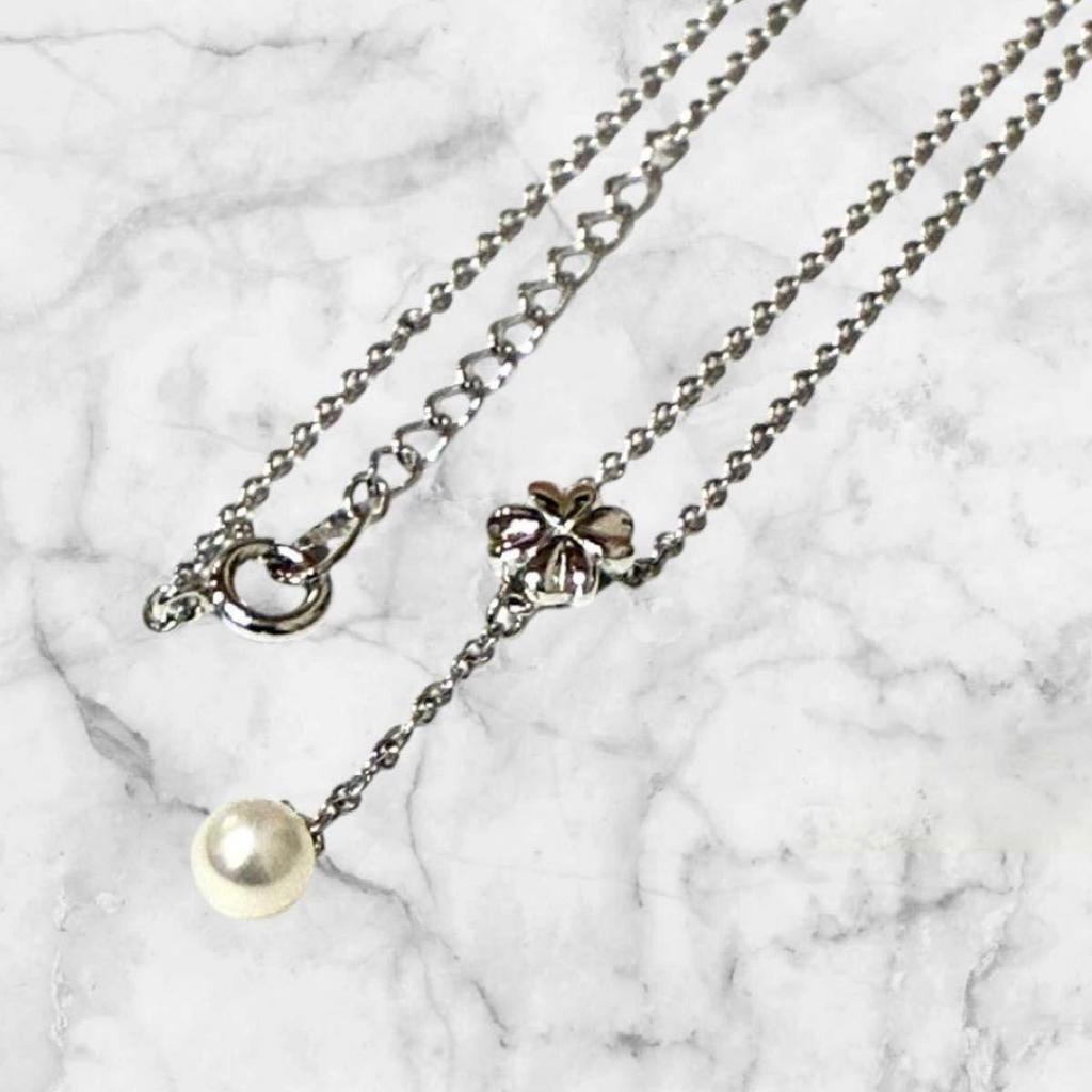Used TASAKI Pearl Clover Motif Silver Necklace