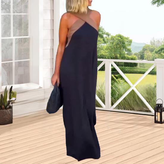 Women Evening Dress Cross Neck Off Shoulder Backless Robe Dress Solid Color Loose