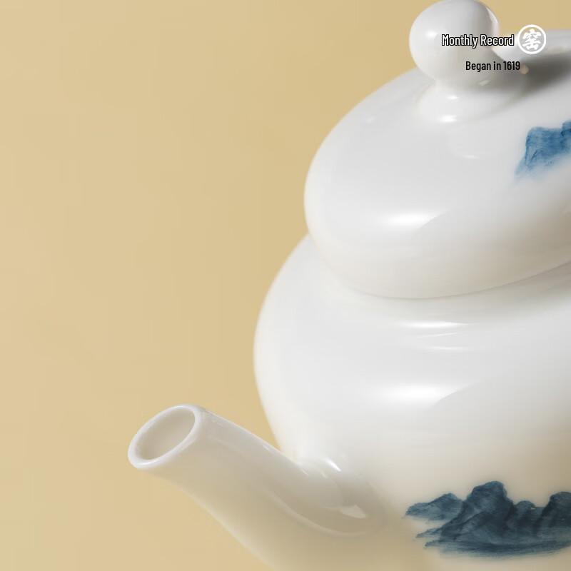 Yueji Kiln Wood-Fired White Porcelain Landscape Teapot