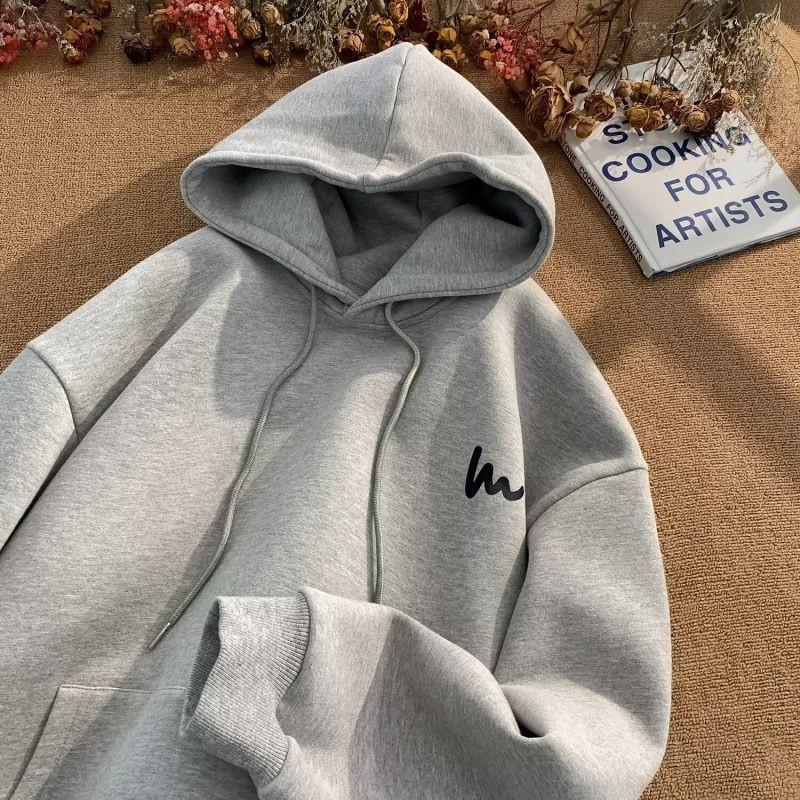 Mens Fleece Hoodie 2026 American High Street Loose Sweatshirt Casual Streetwear