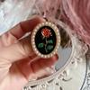 Exquisite French Retro Rose Enamel Pearl Brooch & 925 Silver Needle Earrings for Women