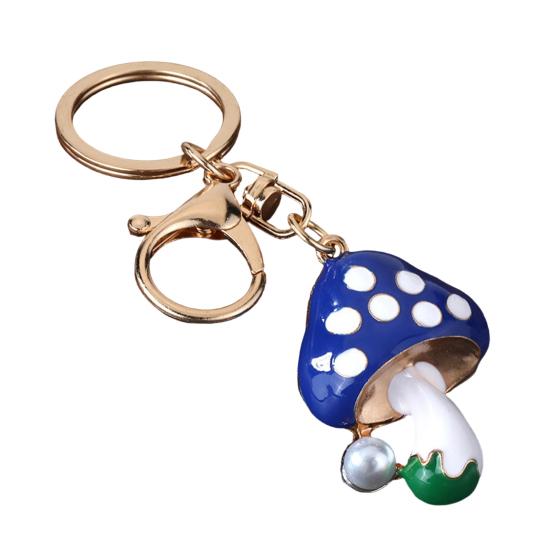 Zinc Alloy Keychain Pendant Dripping Process Key Ring with Imitation Pearl Cartoon Mushroom Shape