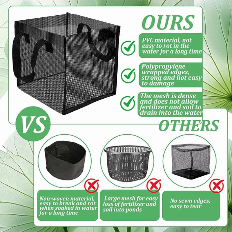 4 Pcs Black Mesh Pond Planting Baskets Square And Round Pvc Water Lily Bags With Sturdy Handles For Aquarium Garden Decoration