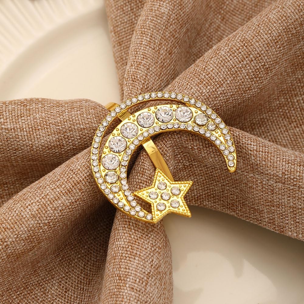 96PCS Creative Inlaid Diamond Stars and Moon Napkin Rings Western Restaurant Table Setting Hollow Rhinestone Napkin Buckle