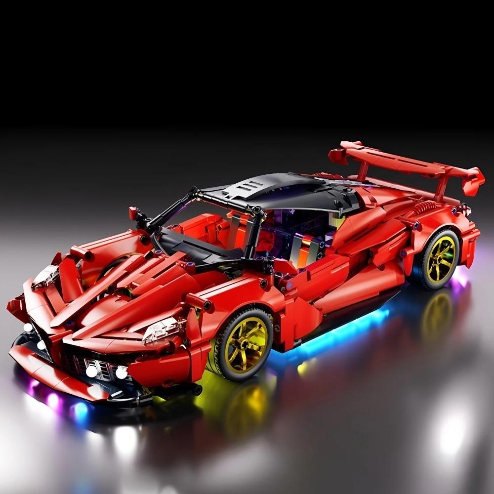 1:14 Rotes Baustein-Sportwagen RC-Spielzeug, Auto-Baustein-Spielzeug, Geburtstagsgeschenk, Sportwagenmodell DIY, Geschenk für Kinder