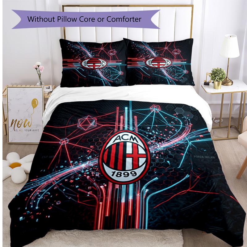 Set Lenzuola Stampa AC Milan 3 Pezzi Morbido Delicato sulla Pelle Lavabile Copripiumino e Federe Set Stagione Unica Camera da Letto