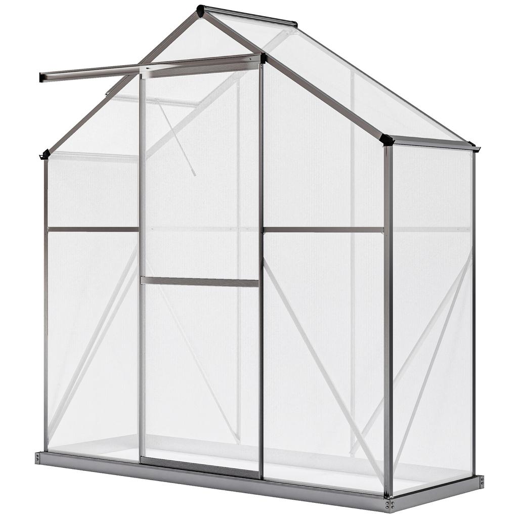 6 X 2.5ft Polycarbonate Greenhouse Walk-In Green House with Rain Gutter, Sliding Door, Window, Foundation, Dark Grey