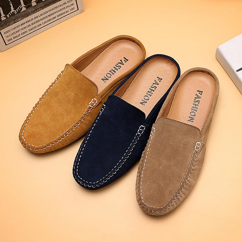 Solid Colors Half Shoes for Men Breathable Leather Shoes Simple Fashion Mens Mules Comfy Casual  Elegantes Walking