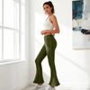 Women's Fashionable  Color Elastic Waist High Waist Pocket Casual Sports Bell Bottom Pants