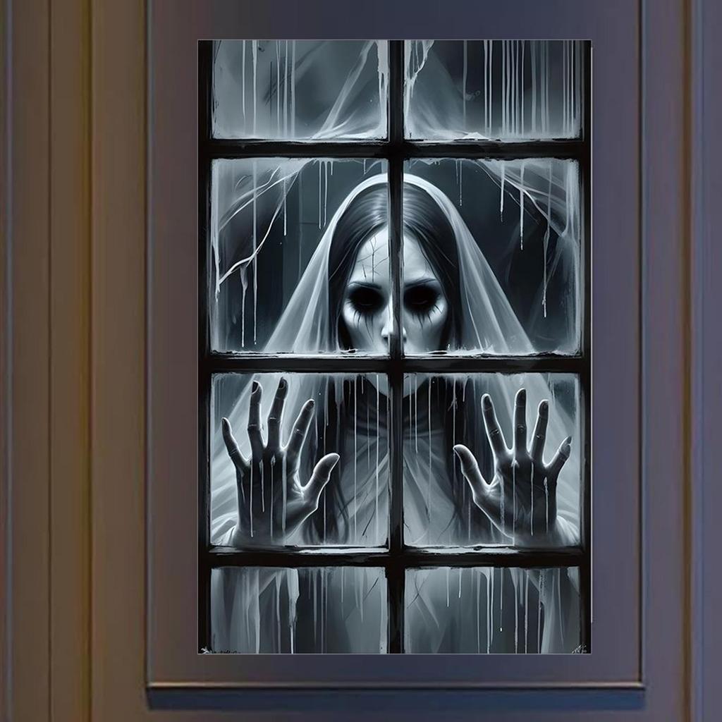 Ghost Window Cover Halloween Female Ghost Window Clings Holiday Door Poster Home Decor For Apartment Porch Outdoor Interior