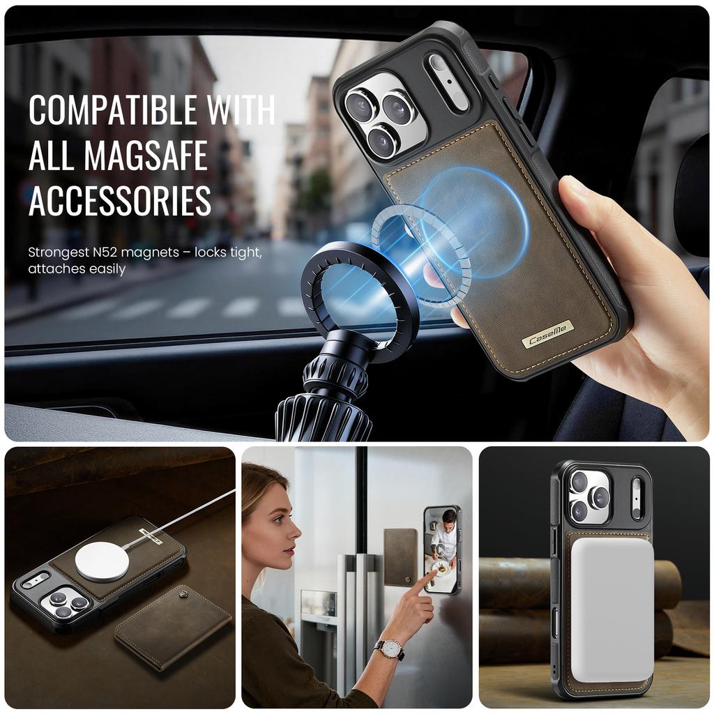 For iPhone 17 Pro Max Magnetic Case CASEME ME80 Series Leather PC TPU Phone Cover with Detachable Wallet