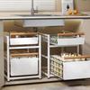 Pull Out Drawer Basket Rack with Wooden Handle Double-layer Under Sink Rack Organizer Sliding Kitchen Storage Rack