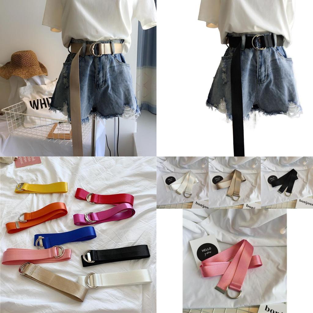 Stylish Korean Candy Color Canvas Double Ring Buckle Long Waist Belt For Men And Women