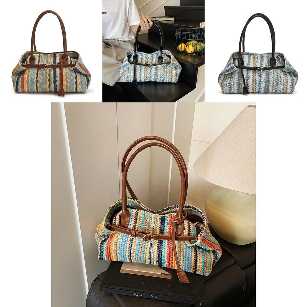 Large Capacity Grass Weaving Handbag With Inner Pocket For Beach Days